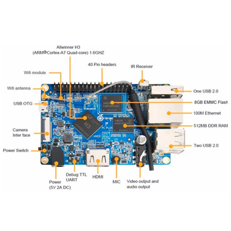 Orange Pi PC Plus con 1 GB de RAM + 8 GB de memoria