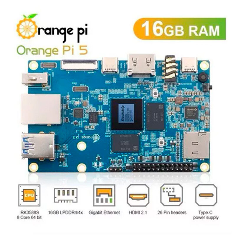 Orange Pi 5 c/ 16GB de RAM DDR4 Rockchip RK3588S Octa-core Orange Pi 5 c/ 16GB de RAM DDR4 Rockchip RK3588S Octa-core
