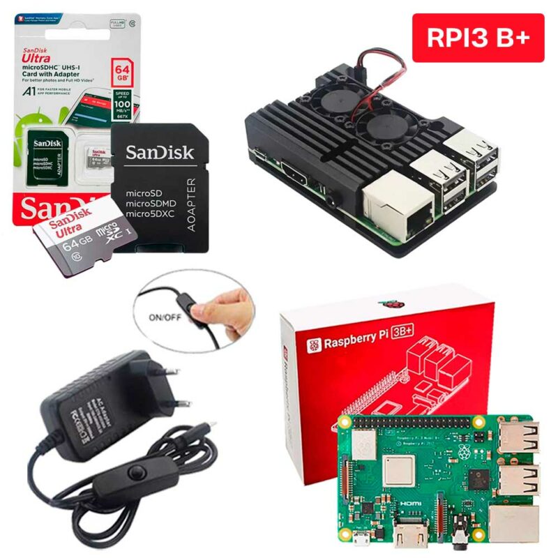 Kit Raspberry Pi 3 Model B+(Plus) c/ Case, Fonte, Cooler, Dissipadores + 64GB Kit Raspberry Pi 3 Model B+(Plus) c/ Case, Fonte, Cooler, Dissipadores + 64GB