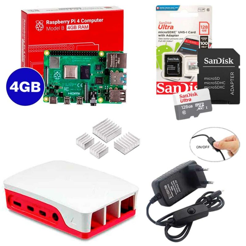 Kit Raspberry Pi 4 8GB c/ Case, Fonte, Dissipadores + 128GB Kit Raspberry Pi 4 8GB c/ Case, Fonte, Dissipadores + 128GB