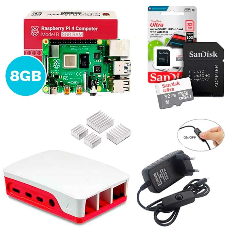 Kit Raspberry Pi 4 8GB c/ Case, Fonte, Dissipadores + 32GB Kit Raspberry Pi 4 8GB c/ Case, Fonte, Dissipadores + 32GB