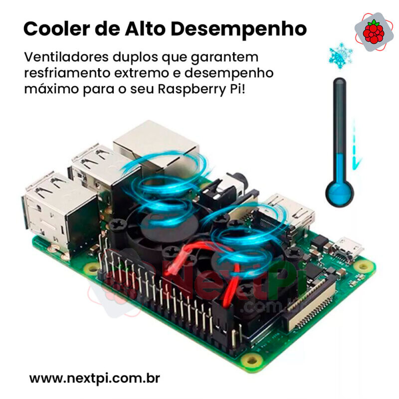 Cooler Fan Duplo P/ Raspberry Pi 3, Pi 4 e Pi 5