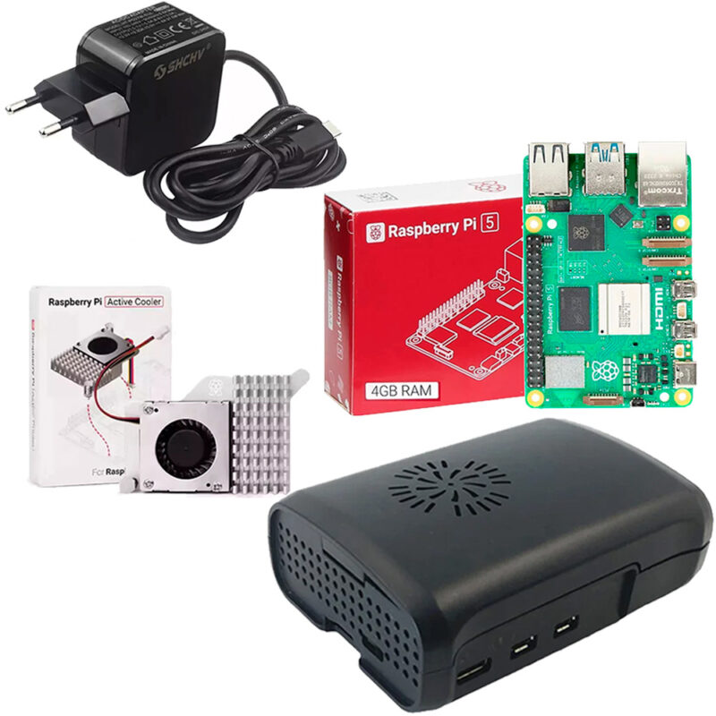 Kit Raspberry Pi 5 4GB c/ Case, Active Cooler Oficial e Fonte 5A 27W Bivolt