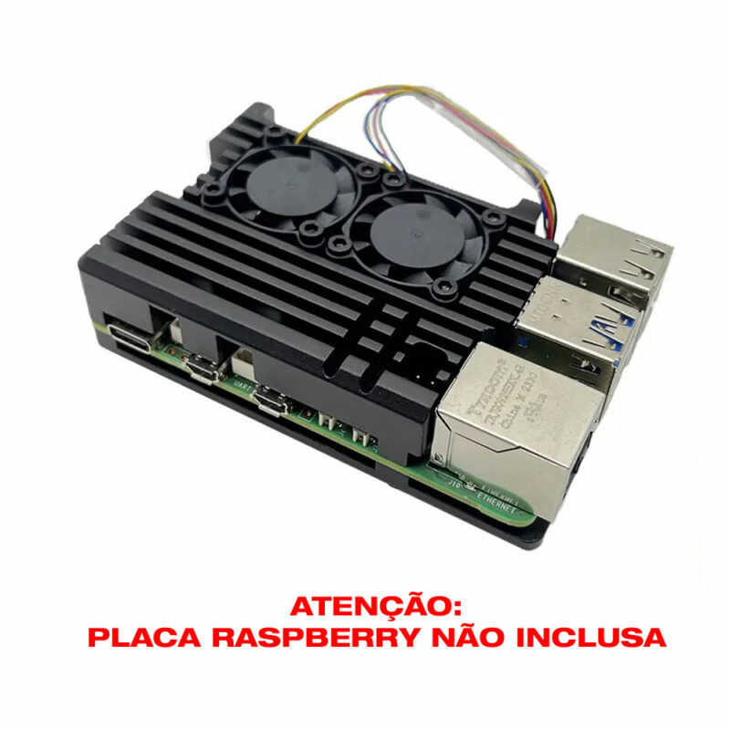 Case Alumínio p/ Raspberry Pi 5 com Duplo Cooler FAN PWM