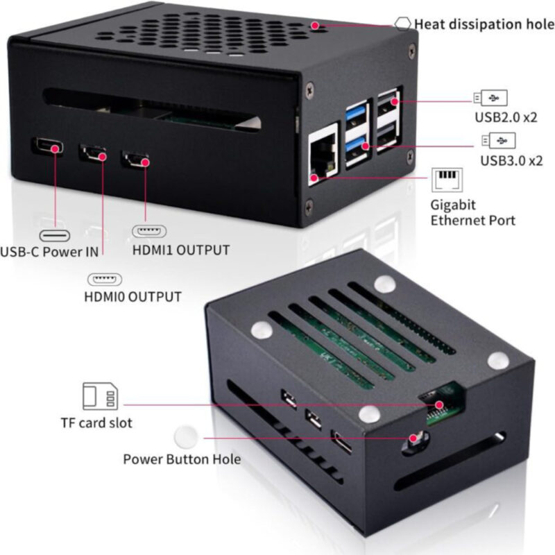 52Pi Case Metálica para Raspberry Pi 5 - Compatível com placas N04 N05 M.2 NVMe para adaptador PCLe X1000 PCLe