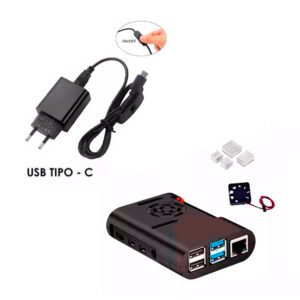 Kit de Acessórios p/ Raspberry Pi 4 c/ Case, Cooler, Dissipadores e Fonte c/ Botão ON/OFF