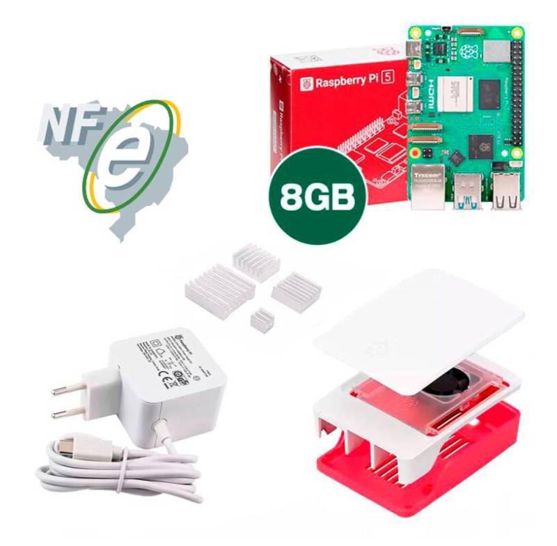 Kit Raspberry Pi 5 8GB c/ Case Oficial e Fonte Original Kit Raspberry Pi 5 8GB c/ Case Oficial e Fonte Original