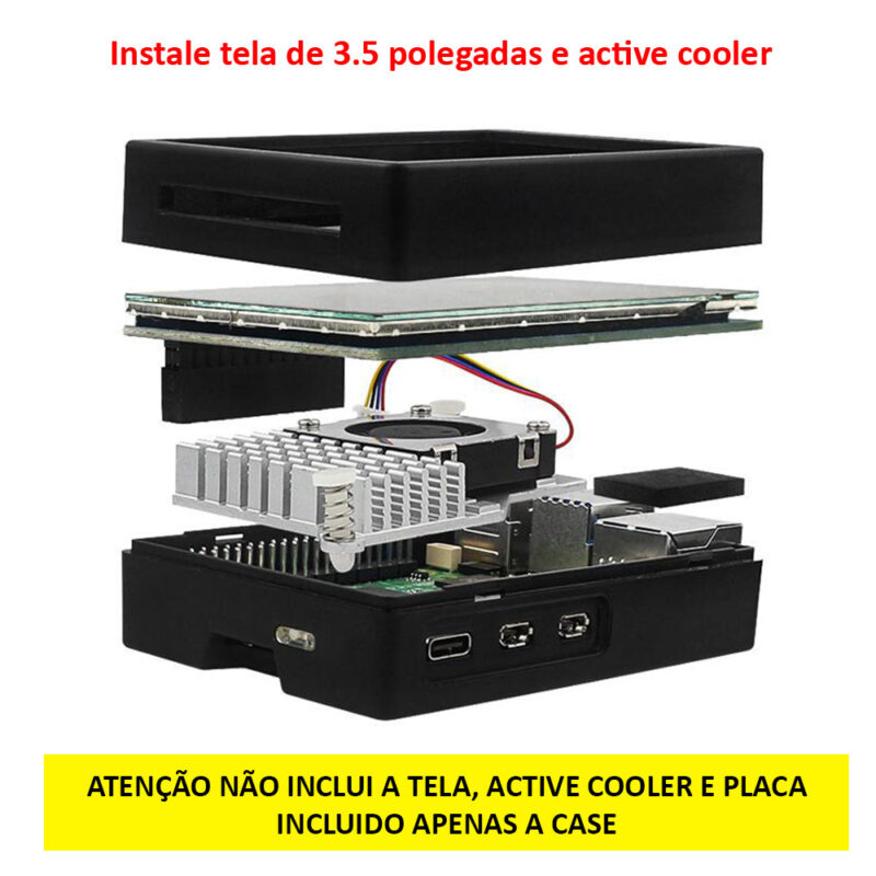Case Raspberry Pi 5 para Tela Display 3.5 Polegadas