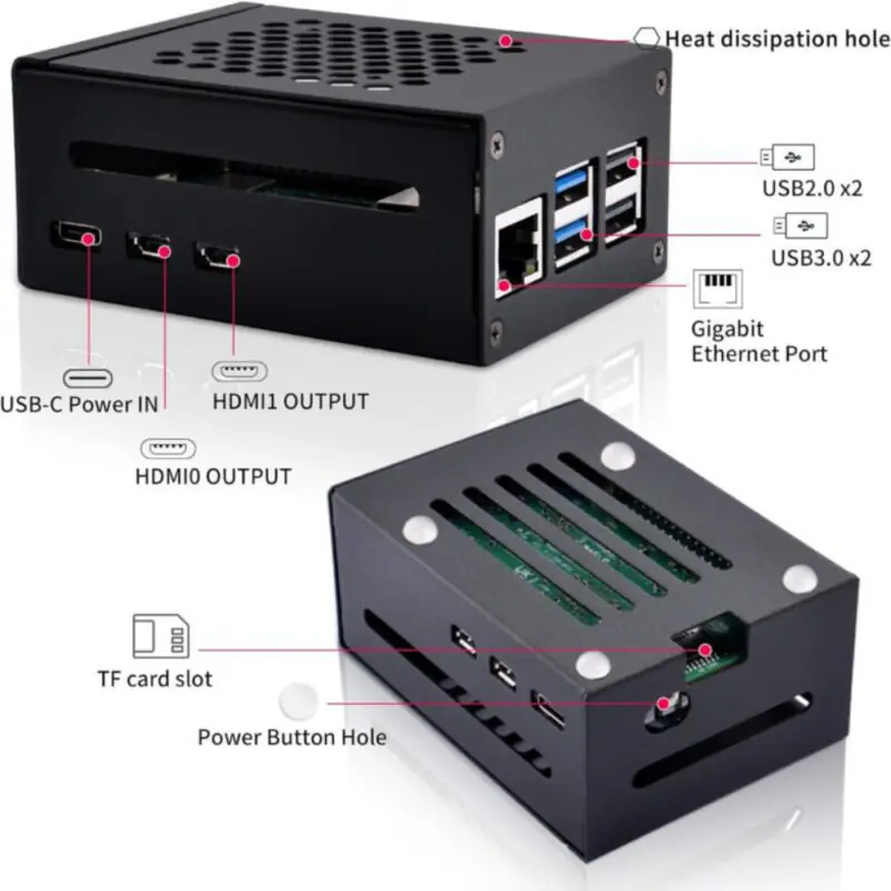 52Pi Case Metálica para Raspberry Pi 5 - Compatível com placas N04 N05 M.2 NVMe para adaptador PCLe X1000 PCLe