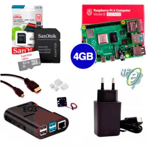 Kit Raspberry Pi 4 4GB c/ Case, Cooler, Fonte, Cabo Micro HDMI + 32GB