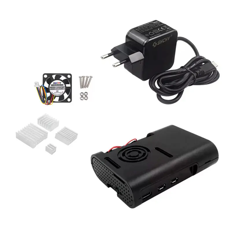 Kit de Acessórios p/ Raspberry Pi 5 com Case, Cooler PWM, Fonte e Dissipadores