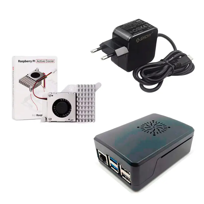 Kit de Acessórios p/ Raspberry Pi 5 com Case, Active Cooler Oficial e Fonte
