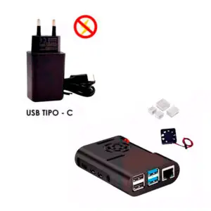 Kit de Acessórios p/ Raspberry Pi 4 com Case, Cooler, Dissipadores e Fonte