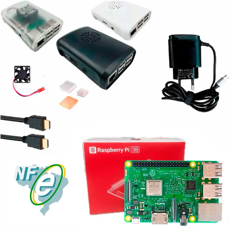 Kit Raspberry Pi 3 Model B c/ Case, Fonte 5V, Cooler e Dissipadores